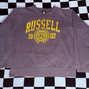 Russell Athletic Men's Mauve Crewneck Sweatshirt with Yellow Graphic